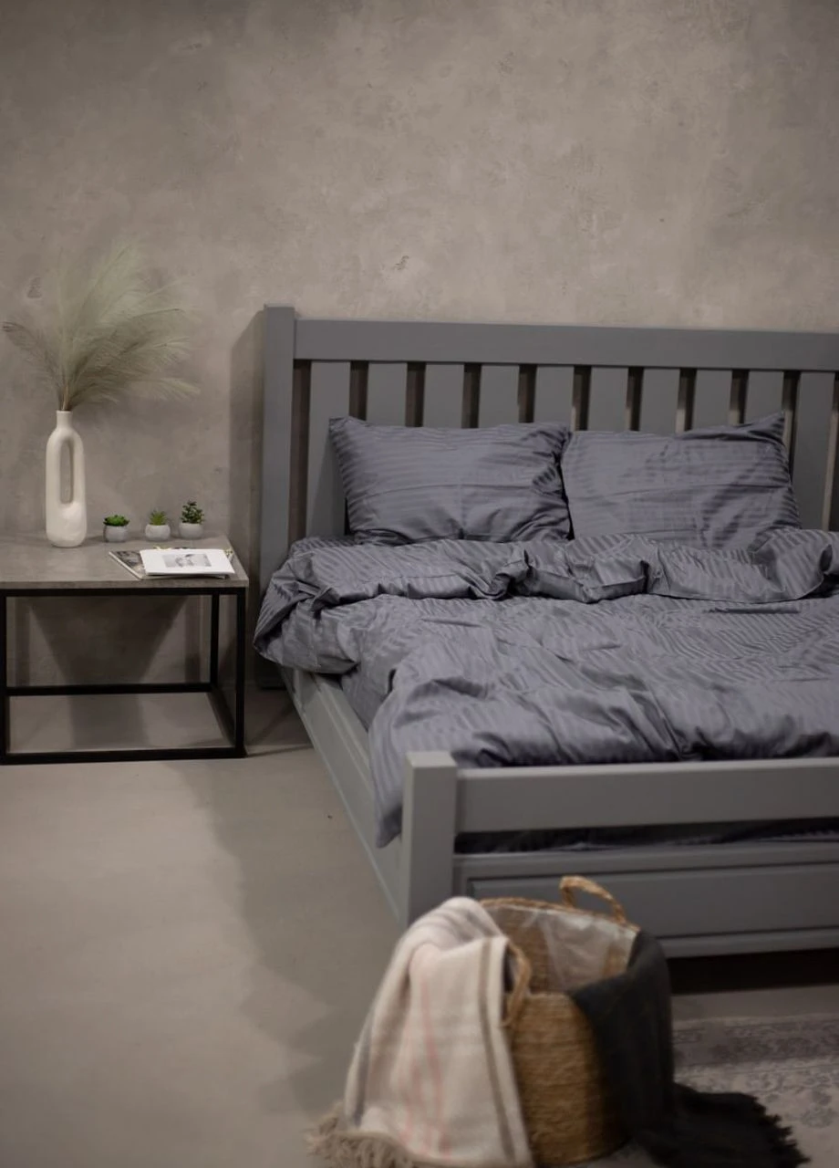 Комплект постільної білизни Satin Stripe Gray 100% бавовна 220х180 см No Brand (260476756)