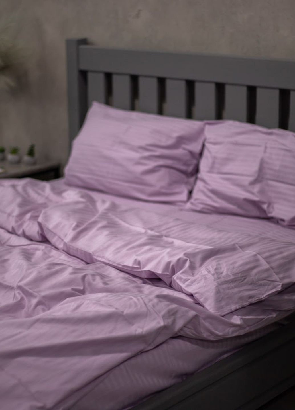 Комплект постільної білизни Satin Stripe Lavender 100% бавовна 215х150 см 2 шт, 70х70 см сімейний No Brand (260476752)