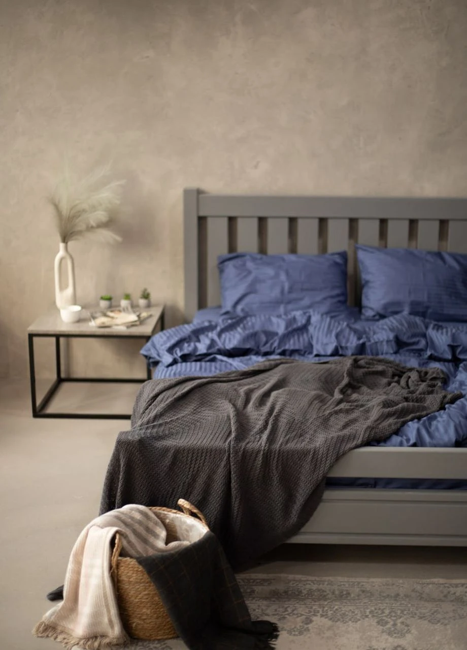 Комплект постільної білизни Satin Stripe Dark Blue 100% бавовна 215х150 см 2 шт, 70х70 см сімейний No Brand (260476750)
