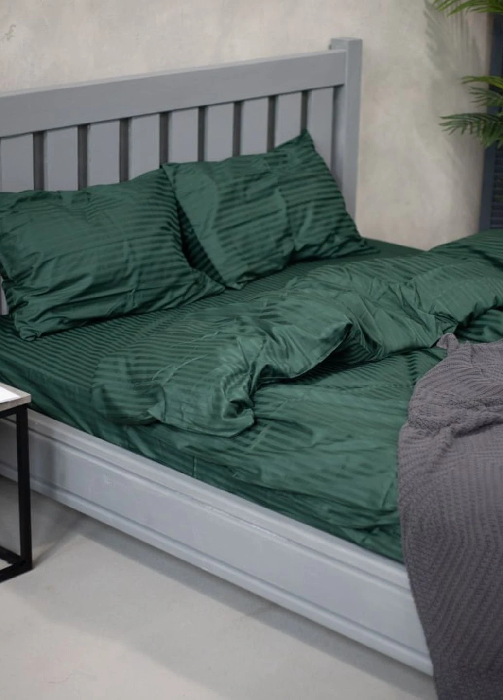 Комплект постільної білизни Satin Stripe Emerald 100% бавовна 215х150 см 70х70 см полуторний No Brand (260476780)
