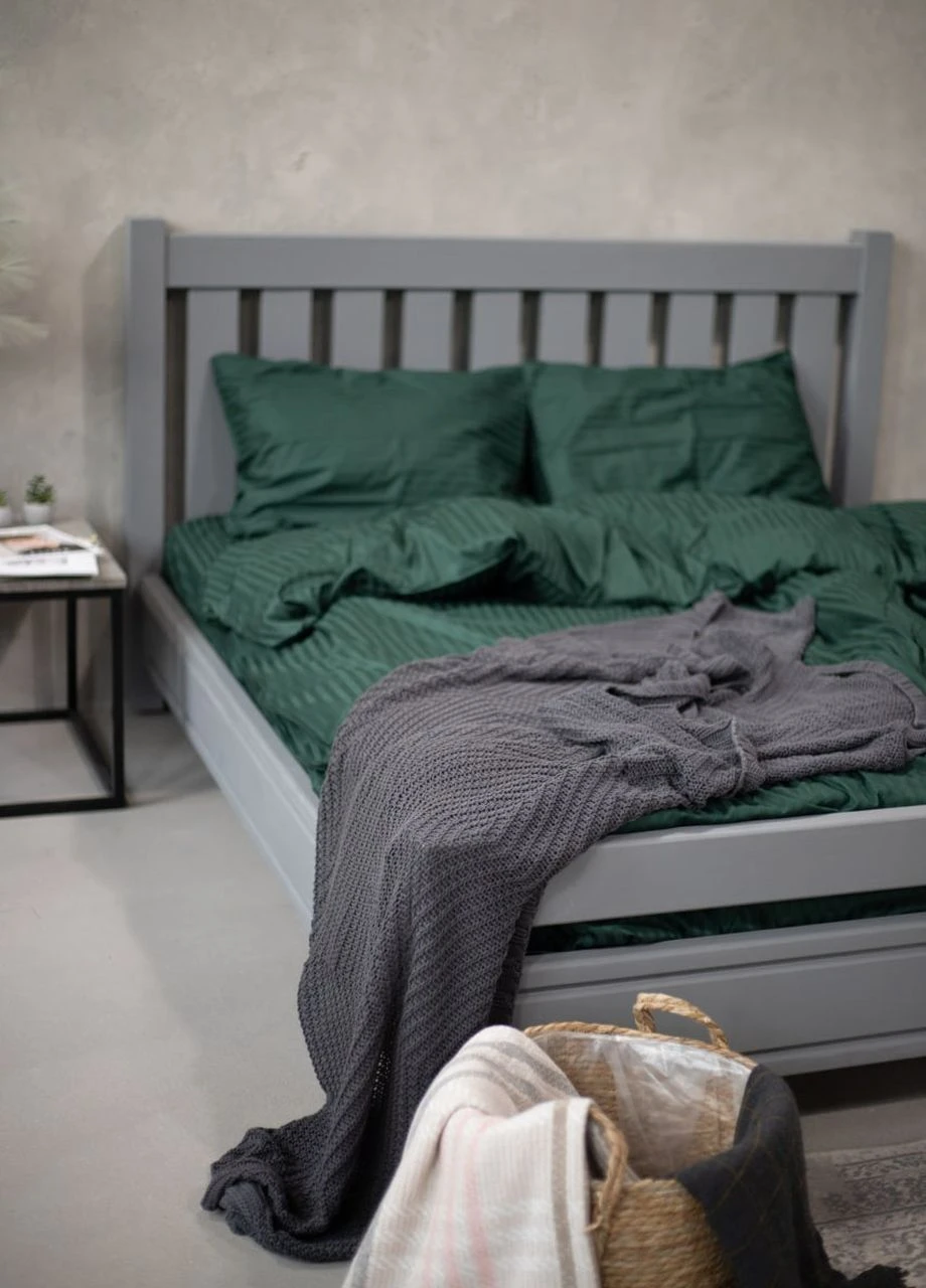 Комплект постільної білизни Satin Stripe Emerald 100% бавовна 215х150 см 70х70 см полуторний No Brand (260476780)