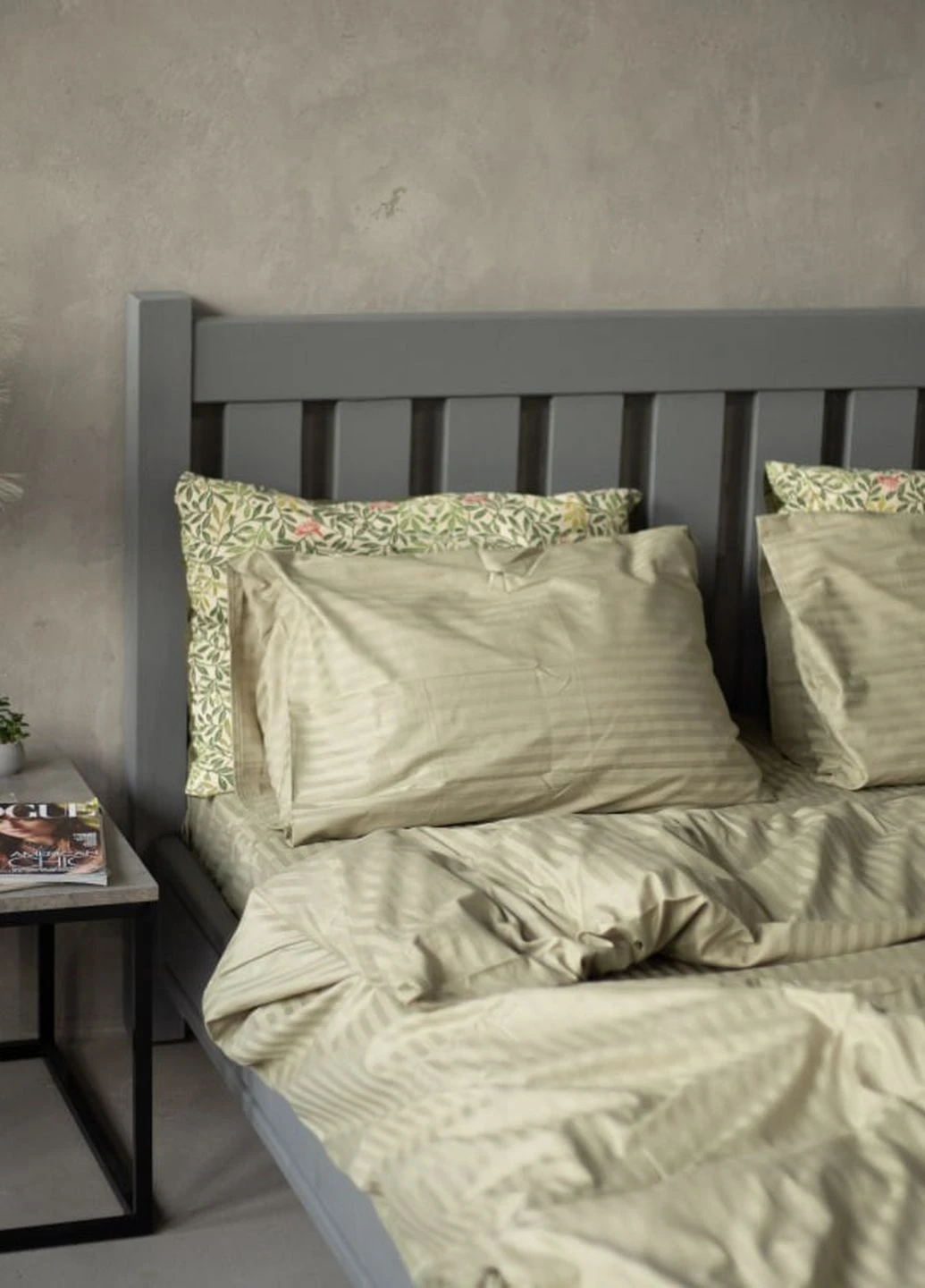Комплект постельного белья Satin Stripe Olive 100% хлопок 215х150 см 70х70 см полуторный No Brand (260476742)
