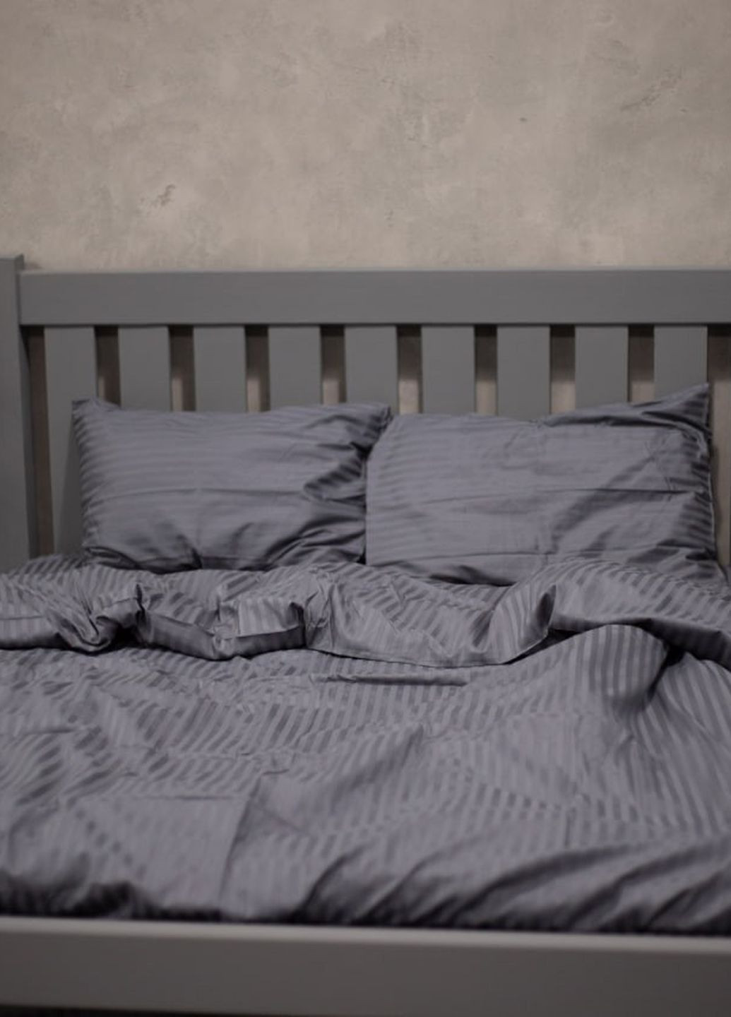 Комплект постельного белья Satin Stripe Gray 100% хлопок 215х150 см 2 шт, 70х70 см семейный No Brand (260476765)