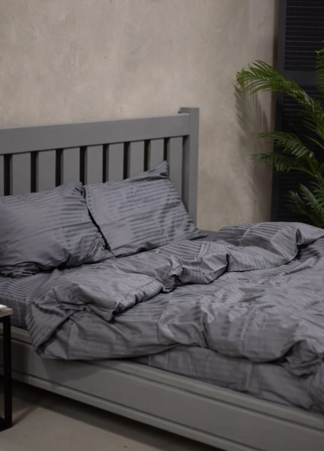 Комплект постільної білизни Satin Stripe Gray 100% бавовна 215х150 см 2 шт, 70х70 см сімейний No Brand (260476765)