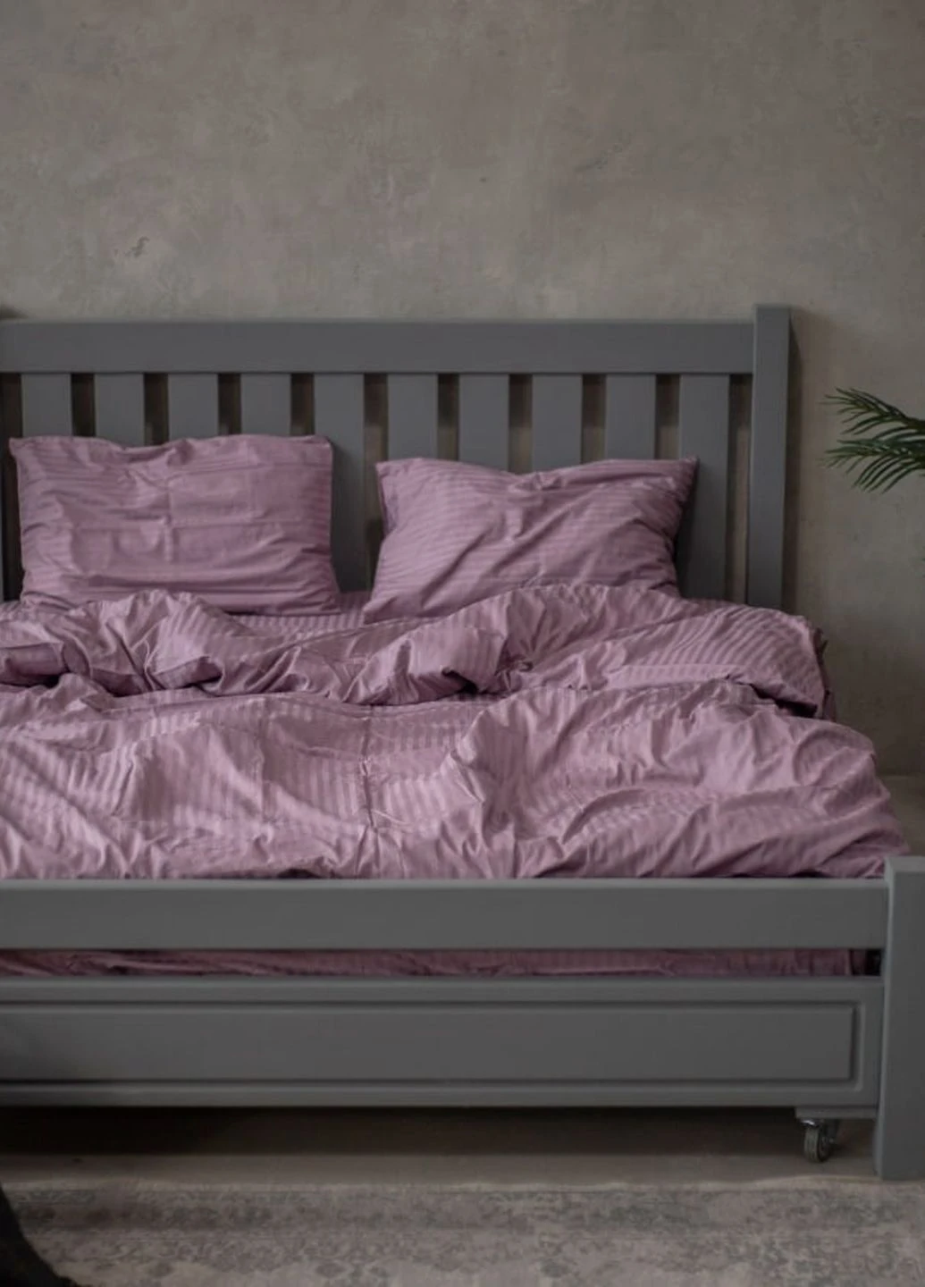 Комплект постільної білизни Satin Stripe Plum 100% бавовна 220х200 см 70х70 см євро No Brand (260476782)