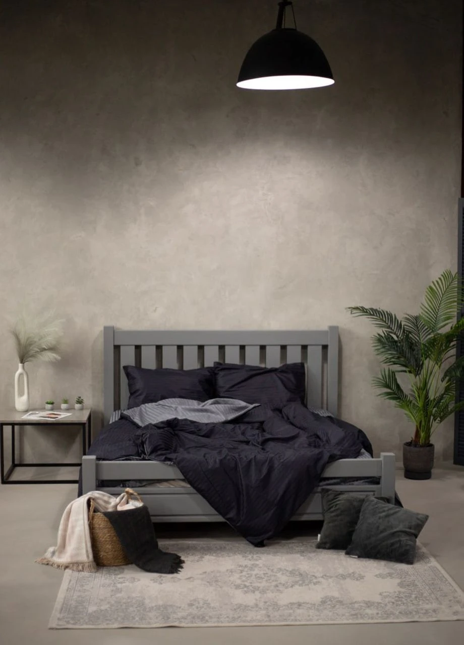Комплект постільної білизни Satin Stripe Black + Gray 100% бавовна 215х150 см 70х70 см полуторний No Brand (260476786)