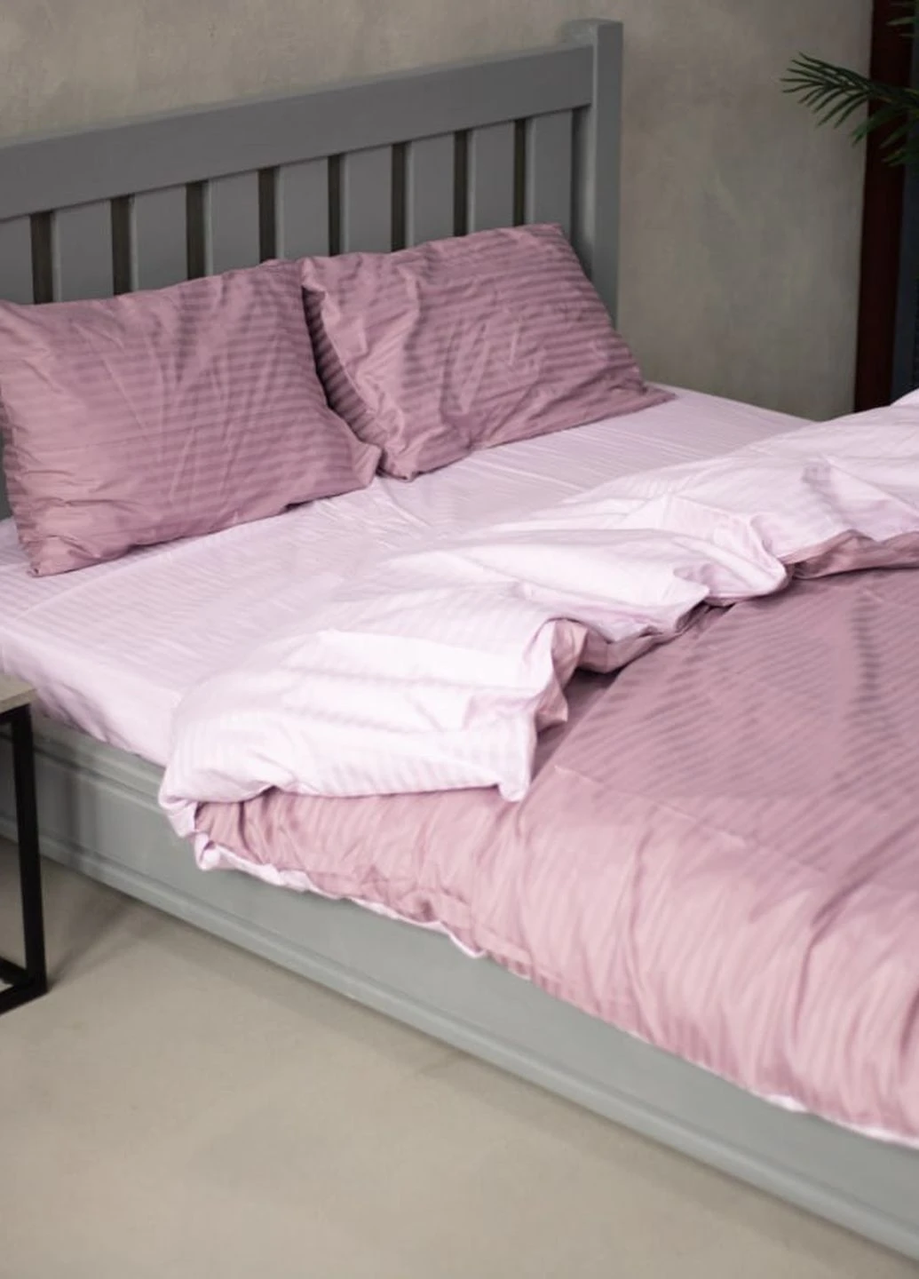 Комплект постільної білизни Satin Stripe Plum + Lavender 100% бавовна 215х150 см 70х70 см полуторний No Brand (260476753)