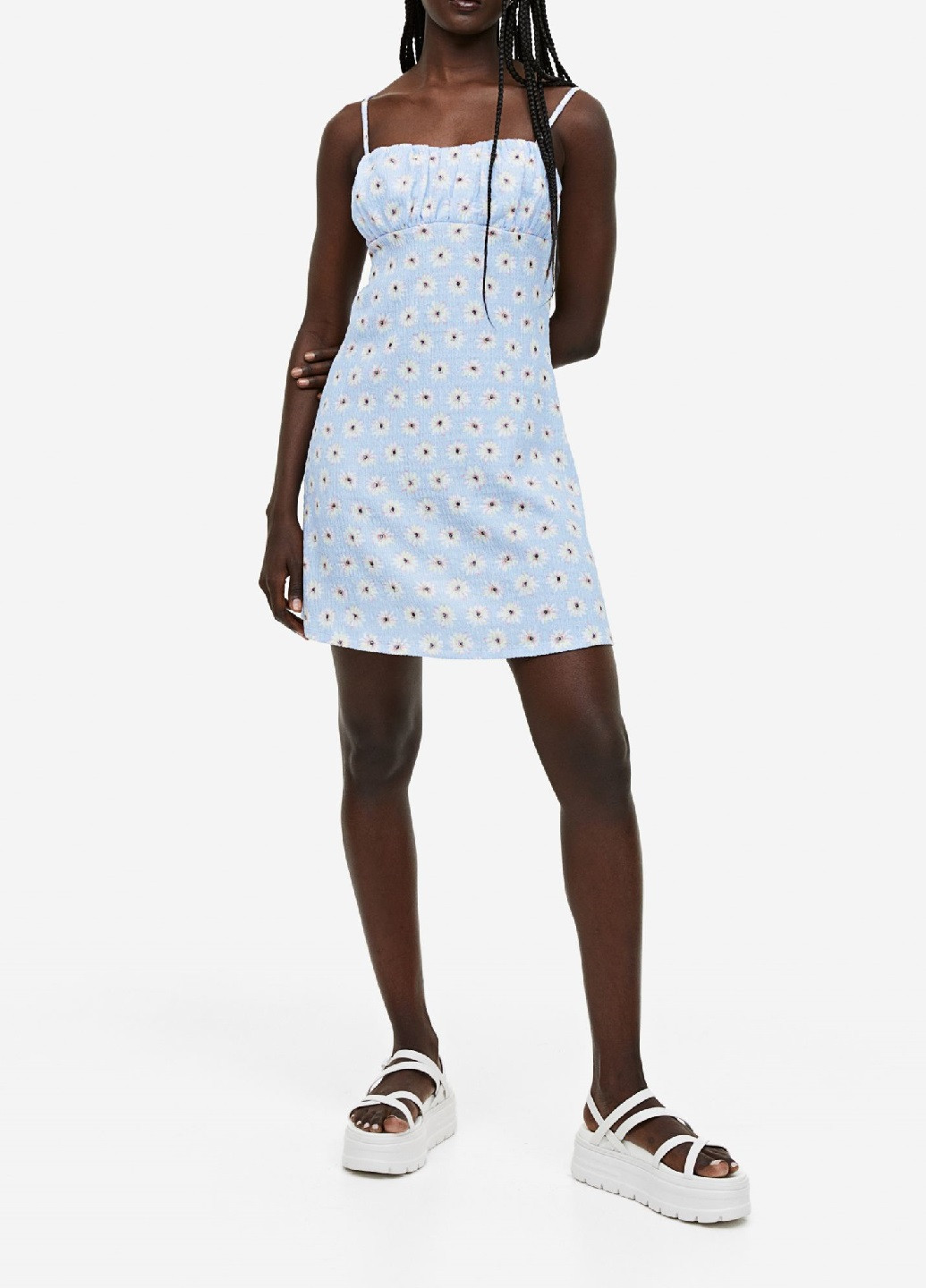 Голубое кэжуал платье H&M с цветочным принтом