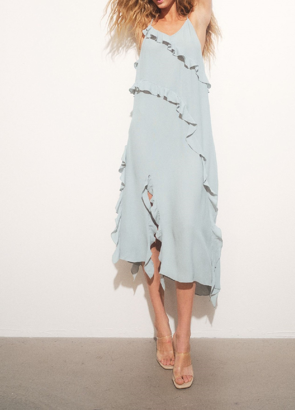 Серо-голубое коктейльное платье H&M однотонное