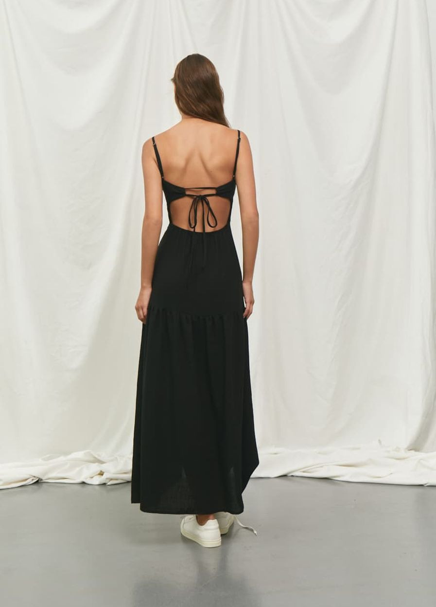 Черное кэжуал платье миди с открытой спиной Papaya однотонное