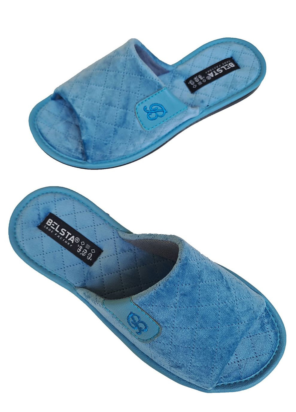 Бирюзовые женские тапочки открытые велюровые Белста