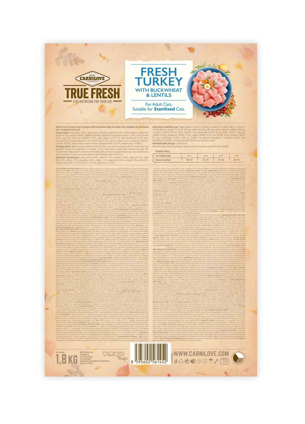 Сухой корм для взрослых кошек True Fresh Cat Turkey с индейкой, 1,8 кг Carnilove (260479254)