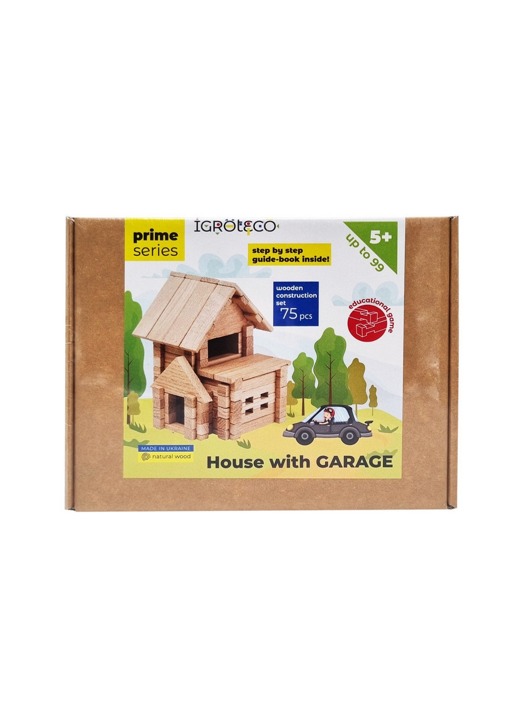 Дерев'яний конструктор "Будиночок з гаражем", 75 деталей 15х20,5х6,5 см Igroteco (260498965)