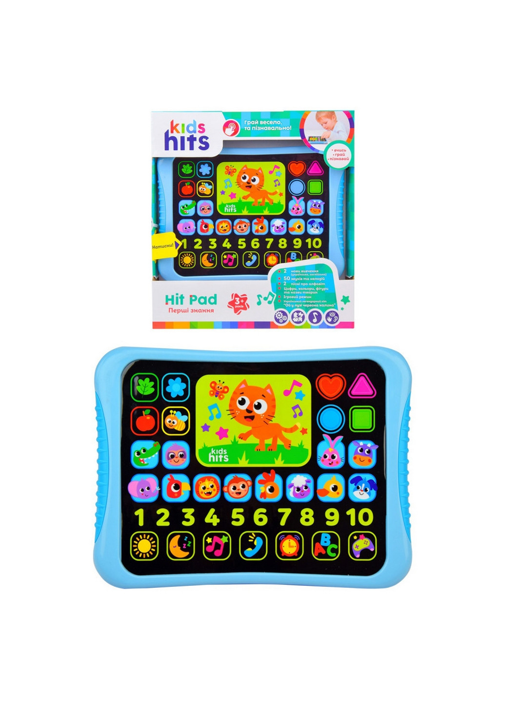 Интерактивный планшет "Первые знания" укр и англ. языки обучения, цифры, цвета 27х25х4 см Kids Hits (260496963)