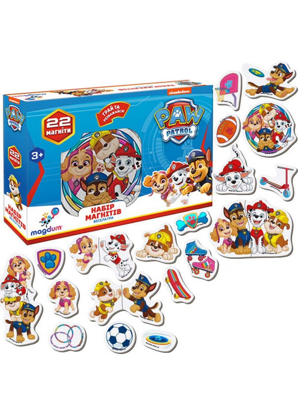 Дитячий набір магнітів Щенячий патруль "Весела гра" 22 шт 18х13х4 см MAGDUM (260499601)