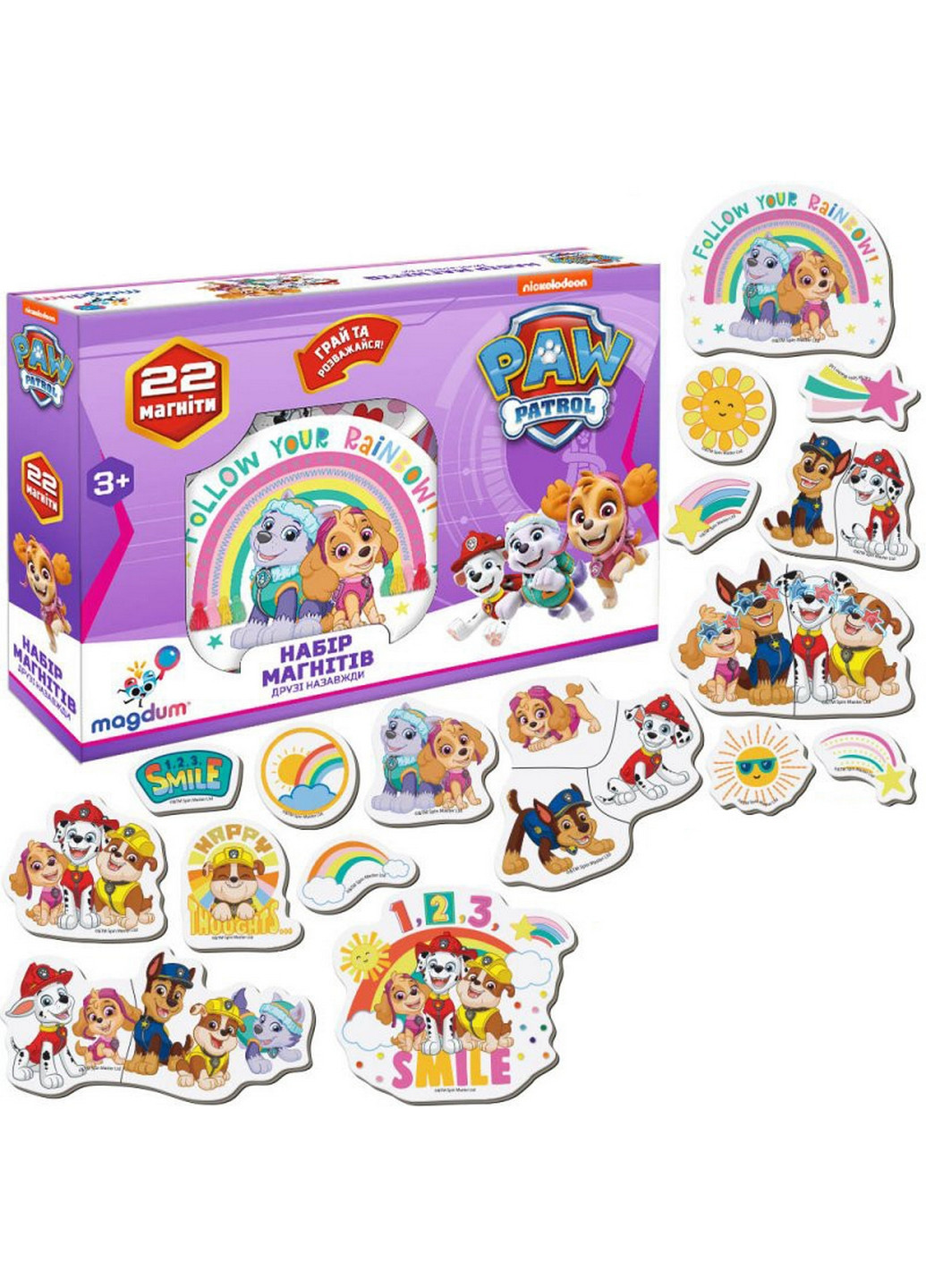 Дитячий набір магнітів Щенячий патруль "Друзі назавжди" 22 шт 18х13х4 см MAGDUM (260499604)