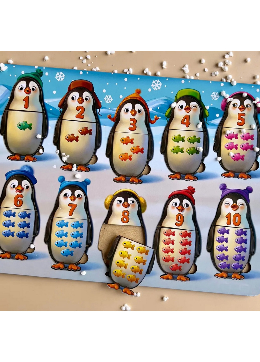 Деревянный пазл-вкладыш "Пингвинчики" счет 1х31х23 см Ubumblebees (260497966)