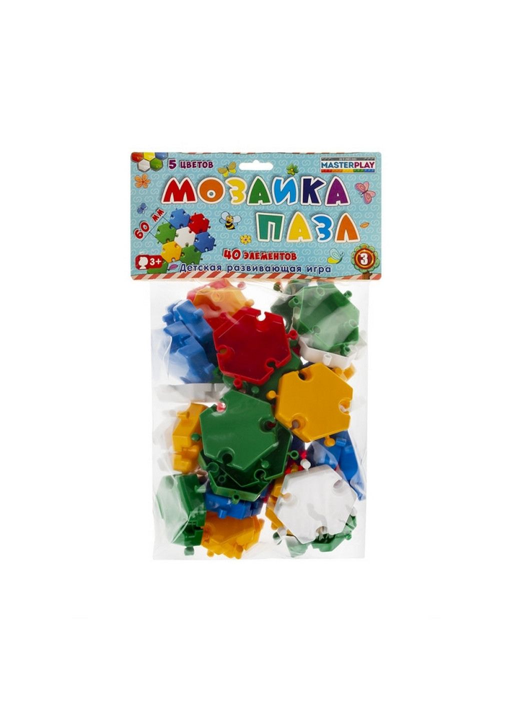 Детская мозаика-пазл №3, 40 деталей Ø60мм 23х28 см Colorplast (260496524)