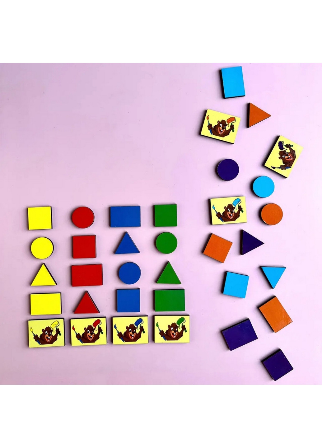 Деревянный пазл-вкладыш "Бобры-маляры – 2" геометрические фигуры 1х24х33 см Ubumblebees (260498970)