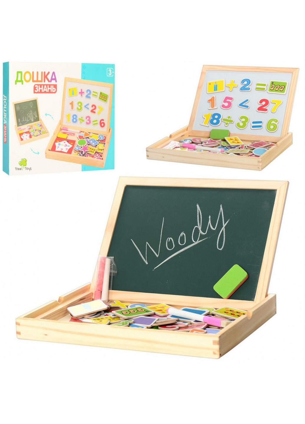 Развивающий набор с двухсторонней досточкой маркер, мел и губка в комплекте 3х30х23 см Tree Toys (260499764)