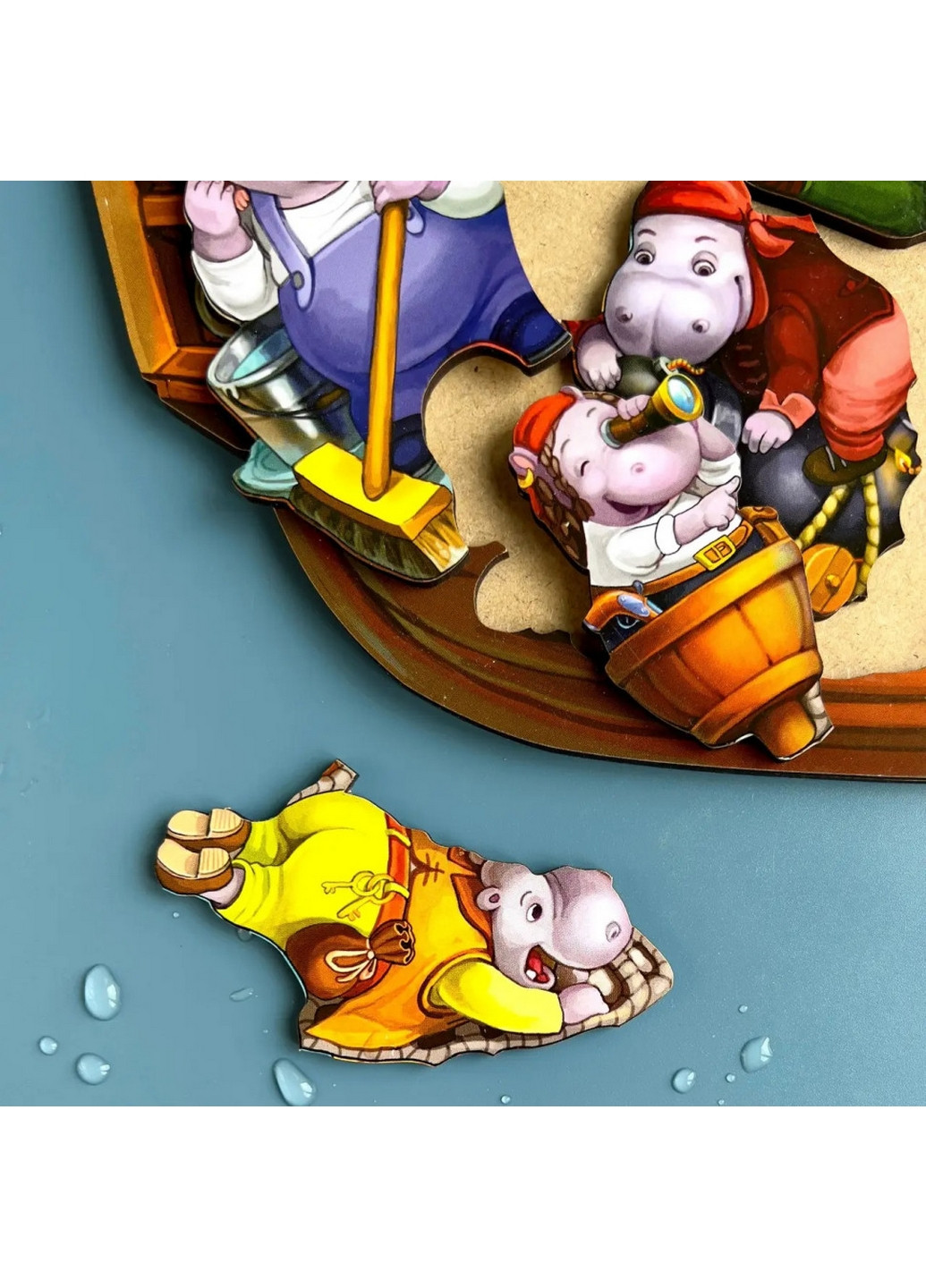 Дерев'яний пазл-вкладиш "Бегемотики-пірати", 13 бегемотиків 1х27х31 см Ubumblebees (260499797)