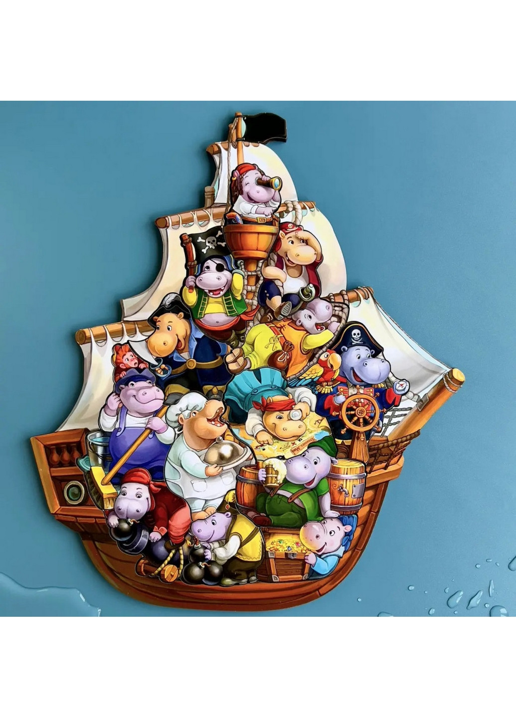 Дерев'яний пазл-вкладиш "Бегемотики-пірати", 13 бегемотиків 1х27х31 см Ubumblebees (260499797)