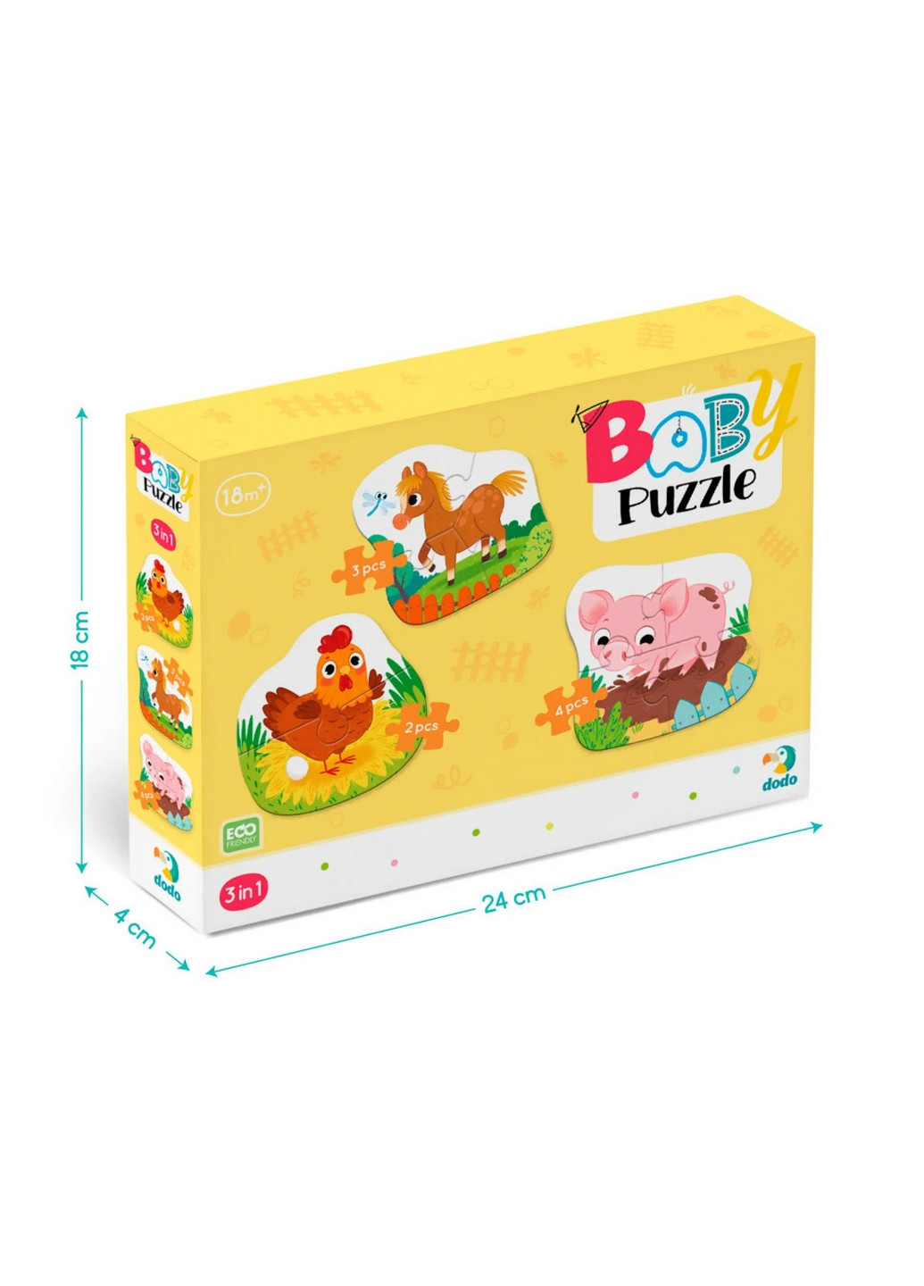 Детский Пазл 3 в 1 "День на ферме", 9 эл 4х24х18 см Dodo (260499640)