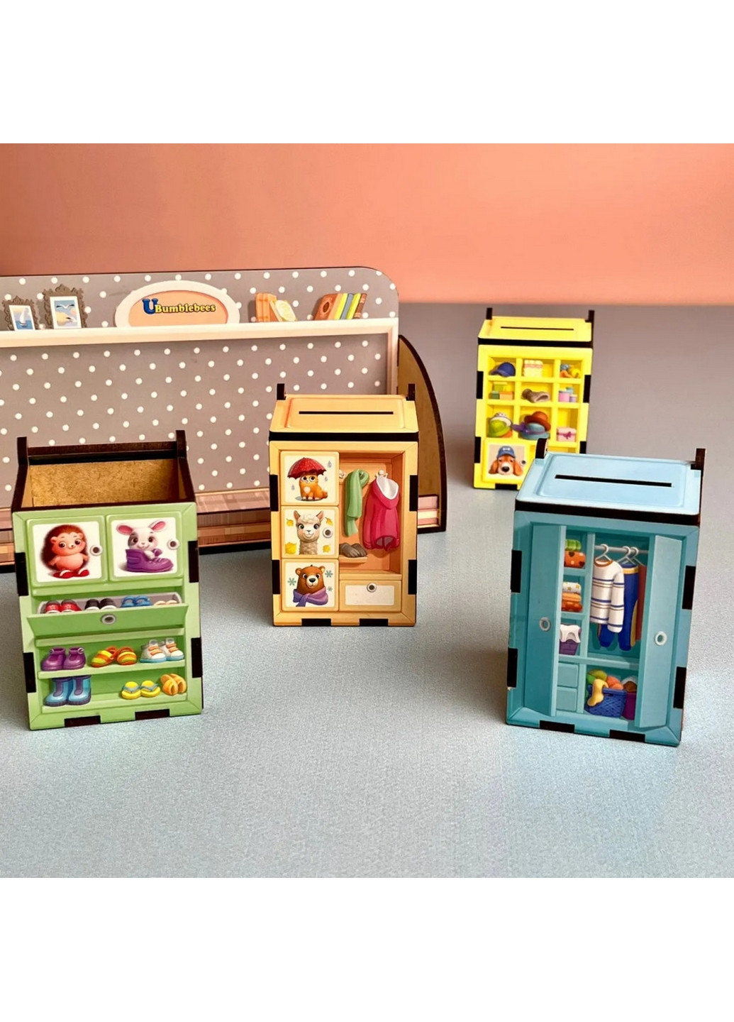 Деревянная настольная игра "Шкафы с одеждой" сортер-комодик 7,5х24,5х12 см Ubumblebees (260496978)