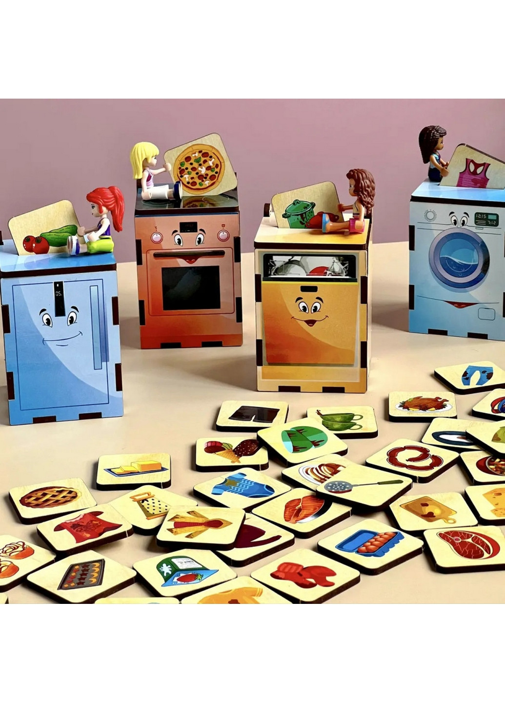 Деревянная настольная игра "Бытовая техника" сортер-комодик 7,5х24,5х12 см Ubumblebees (260498983)