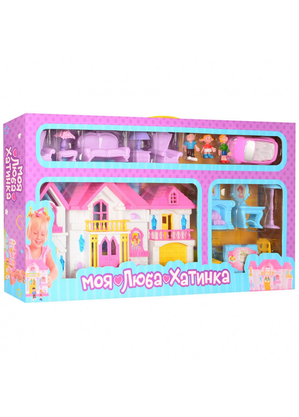 Іграшковий будиночок для ляльок з меблями та машинкою 8х63х8 см Bambi (260512887)