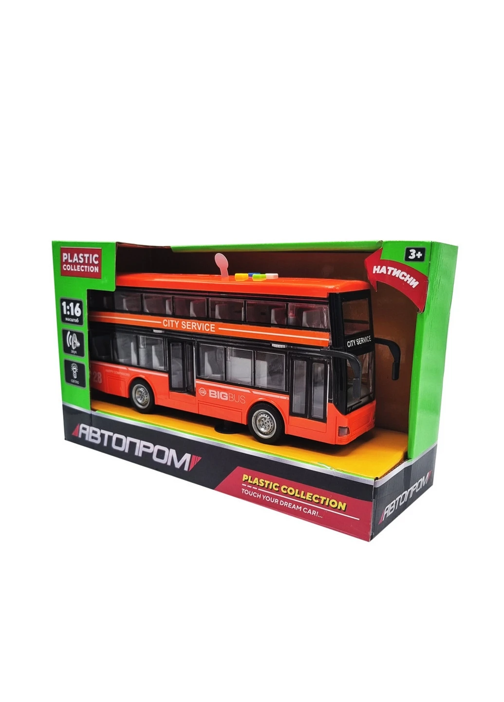 Игровая модель "Автобус двухэтажный" со светом и звуком 18,5х32х11,5 см АВТОПРОМ (260514264)