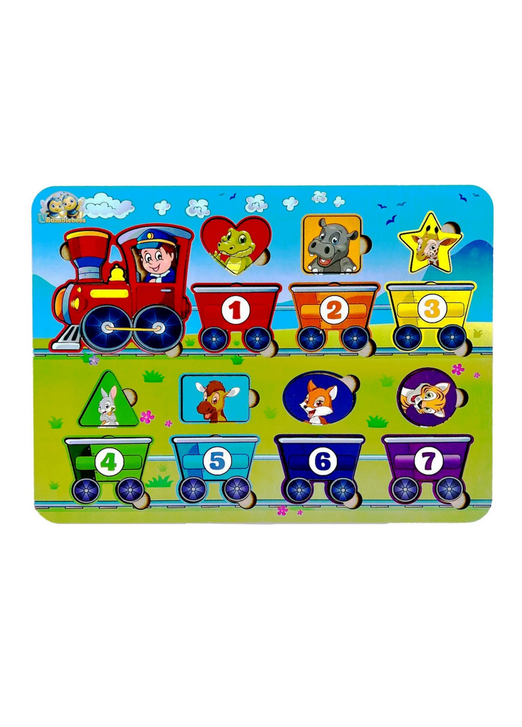 Деревянный пазл "Геометрические фигуры" сортер-паровоз 1х30х23 см Ubumblebees (260512790)