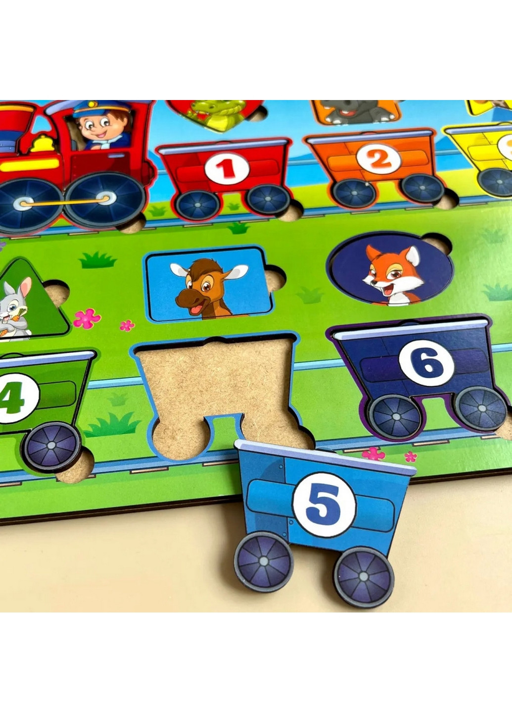 Деревянный пазл "Геометрические фигуры" сортер-паровоз 1х30х23 см Ubumblebees (260512790)