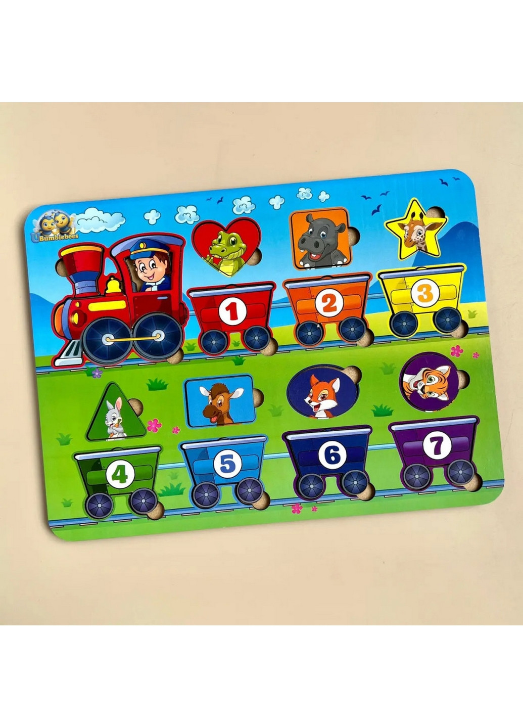 Деревянный пазл "Геометрические фигуры" сортер-паровоз 1х30х23 см Ubumblebees (260512790)