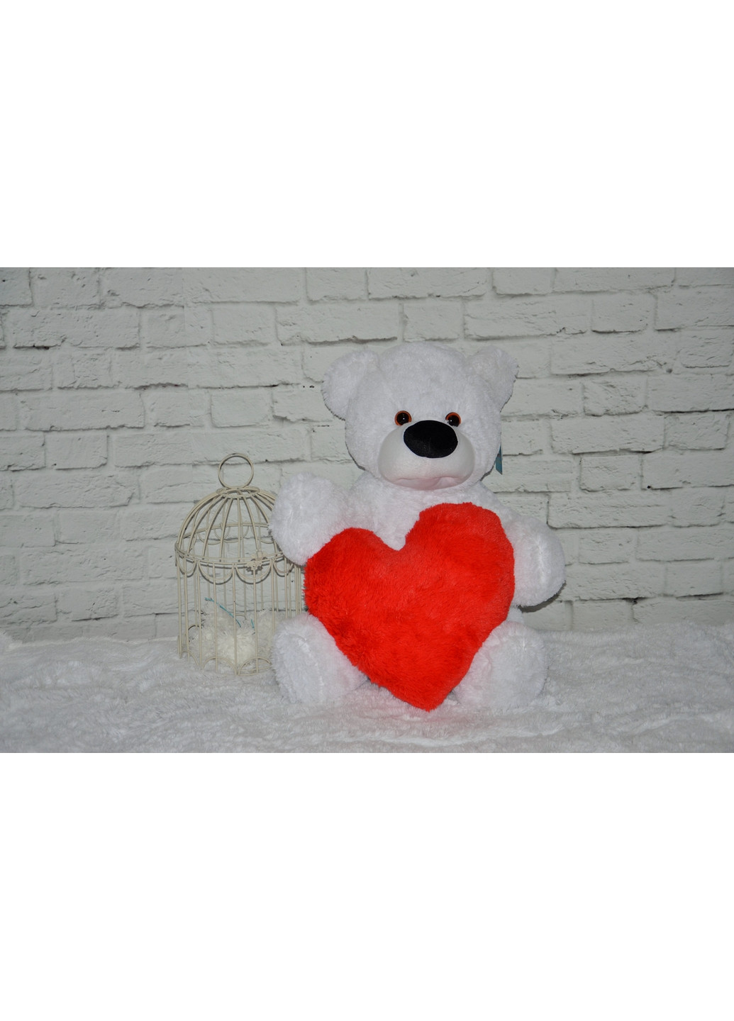 Мягкая игрушка медведь Бублик белый с сердцем 70 см Алина (260514337)