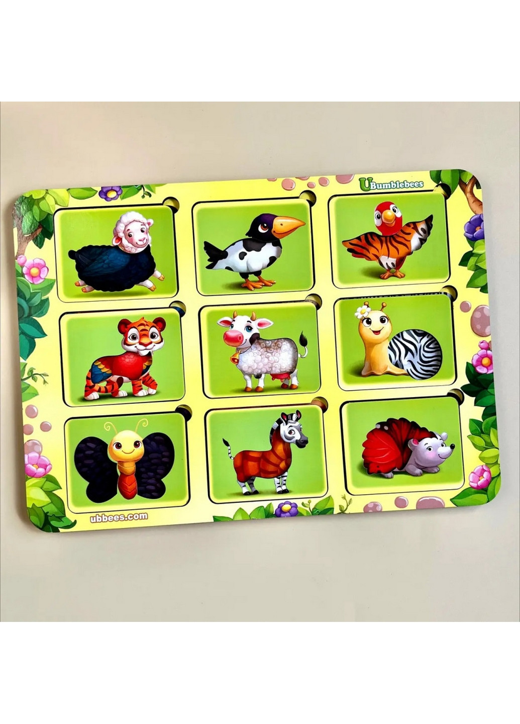 Деревянный пазл-вкладыш "Где чей узор?" сортер-трафарет 1х32х23 см Ubumblebees (260514452)