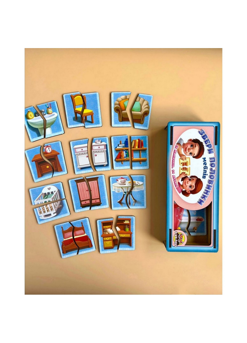 Настольная развивающая игра-пазл "Мебель", 12 картинок-половинок 4,5х25х9,5 см Ubumblebees (260513791)