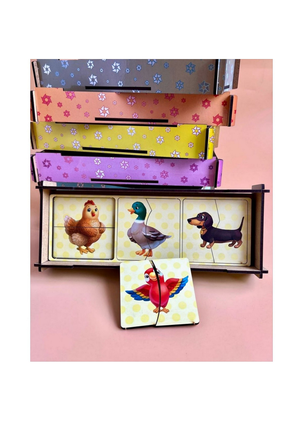 Настольная развивающая игра-пазл "Животные", 12 картинок-половинок 4,5х25х9,5 см Ubumblebees (260512809)