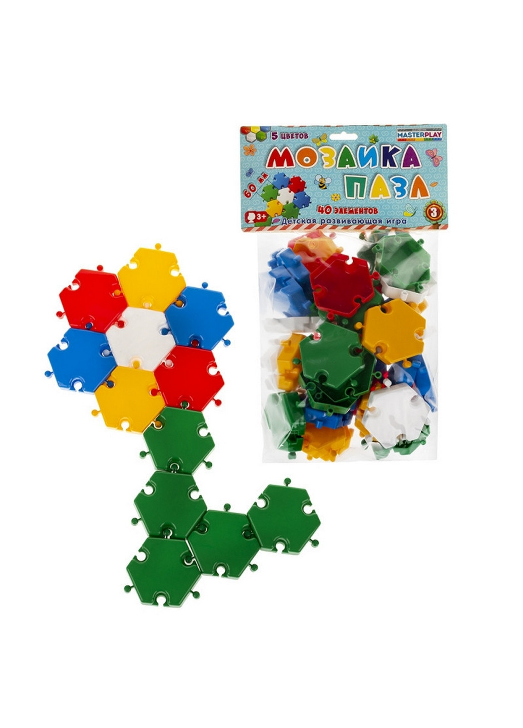Детская мозаика-пазл №3, 40 деталей Ø60мм 23х28 см Colorplast (260514157)