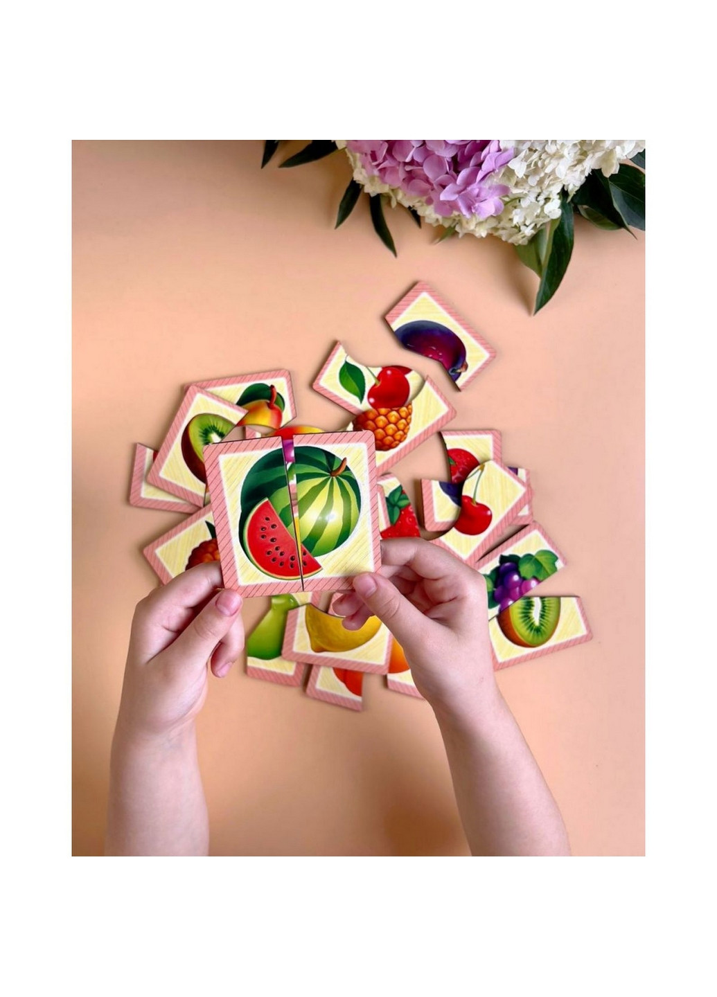 Настільна гра-пазл "Фрукти", що розвиває, 12 картинок-половин 4,5х25х9,5 см Ubumblebees (260514454)