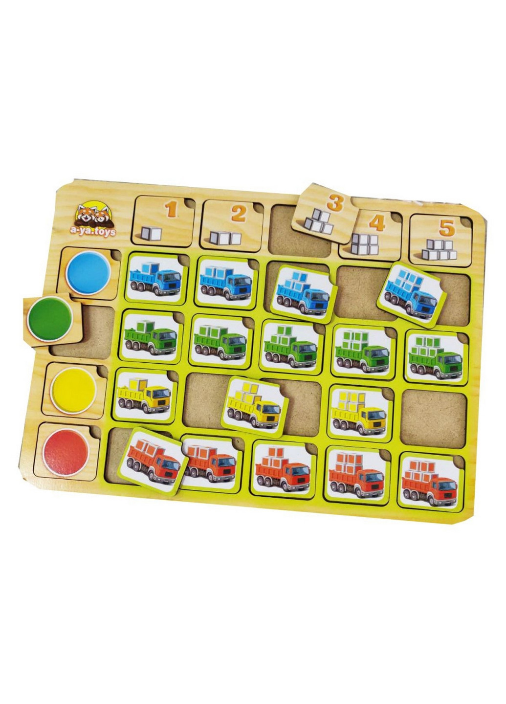 Деревянный пазл-сортер "Грузовики" цвет и счет 24х33 см Ubumblebees (260512812)