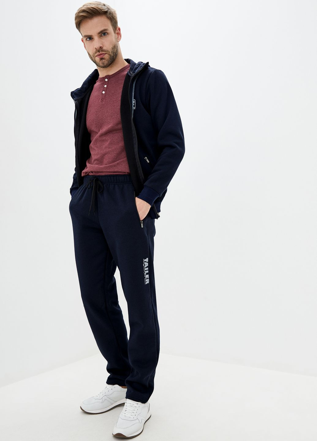 Темно-синий демисезонный утепленный трикотажный костюм с высокми воротником и капюшоном Tailer