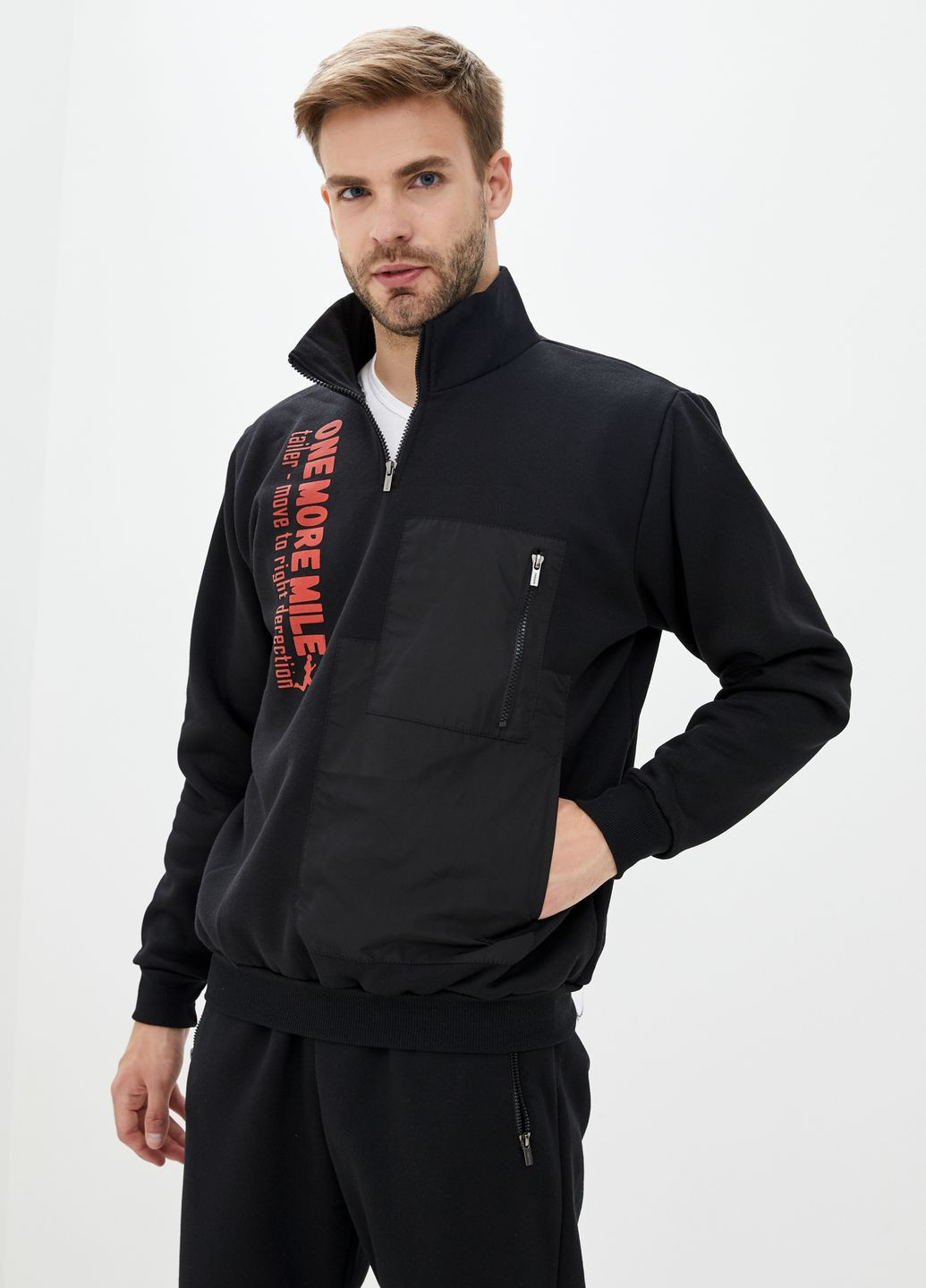 Темно-синій демісезонний утепленний трикотажний костюм з високим воротом Tailer