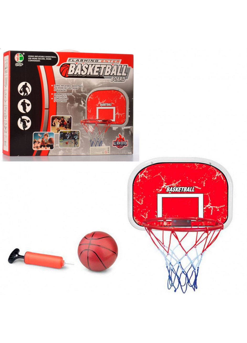 Баскетбольне кільце на щиті з м'ячем, насосом 47х32 см Bambi (260514578)