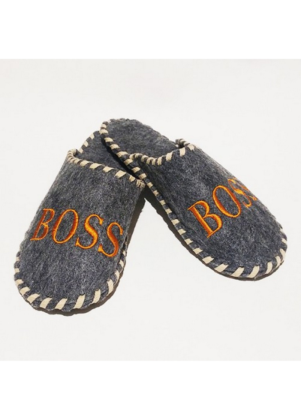 Тапочки для дому та лазні повстяні з вишивкою "BOSS" 26,5 см Luxyart (260513633)