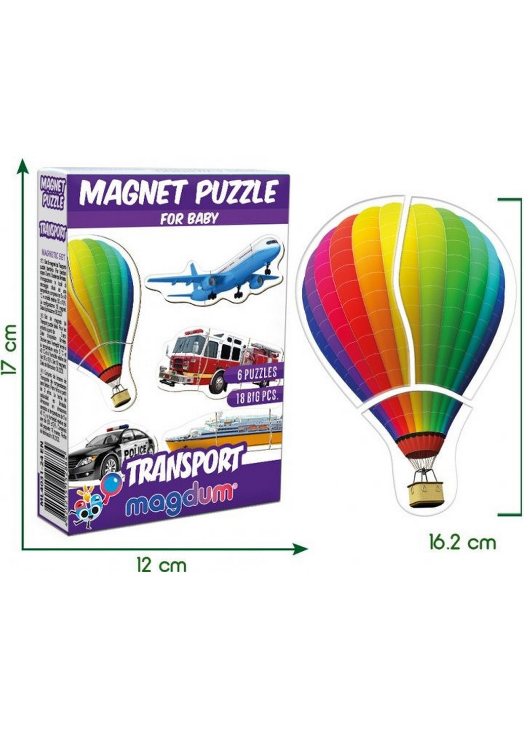 Набір магнітів Baby puzzle "Транспорт" 3,7х17х12 см MAGDUM (260531254)