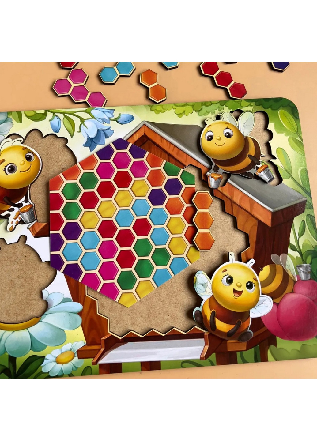 Деревянный пазл-вкладыш "Веселые пчелки" сортер-тетрис 1х31х23 см Ubumblebees (260531502)