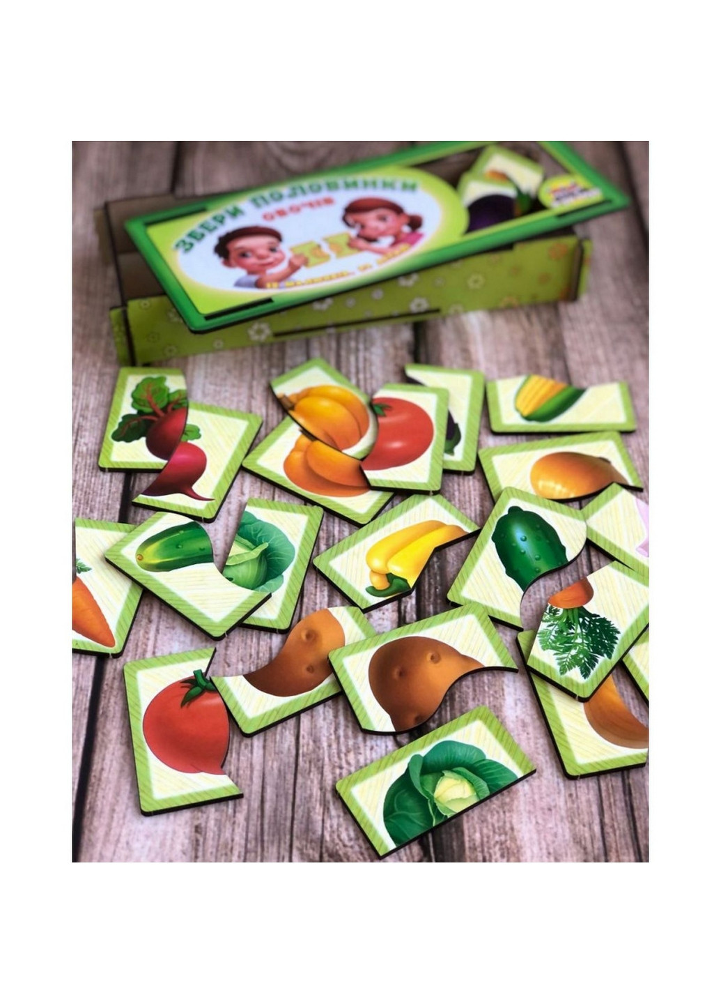 Настольная развивающая игра-пазл "Овощи", 12 картинок-половинок 4,5х25х9,5 см Ubumblebees (260532537)