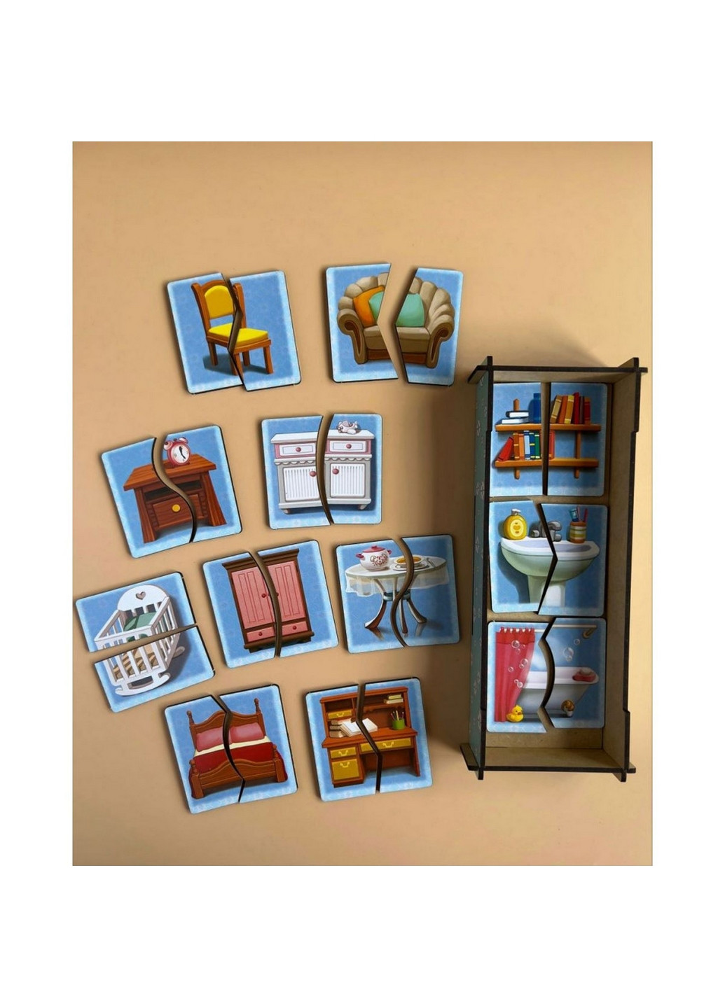 Настільна гра-пазл "Меблі", що розвиває, 12 картинок-половинок 4,5х25х9,5 см Ubumblebees (260532533)