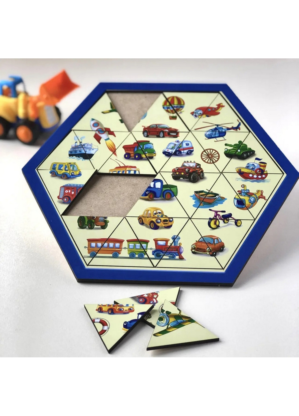 Дерев'яний головоломка "Транспорт" шестикутник 1х24х24 см Ubumblebees (260530458)
